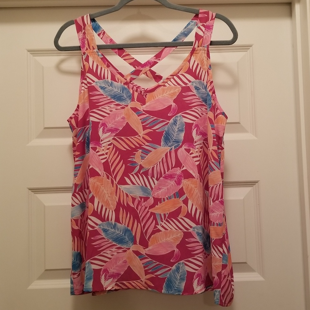 Tropical Floral Sleeveless Tank Top by Pink Rose